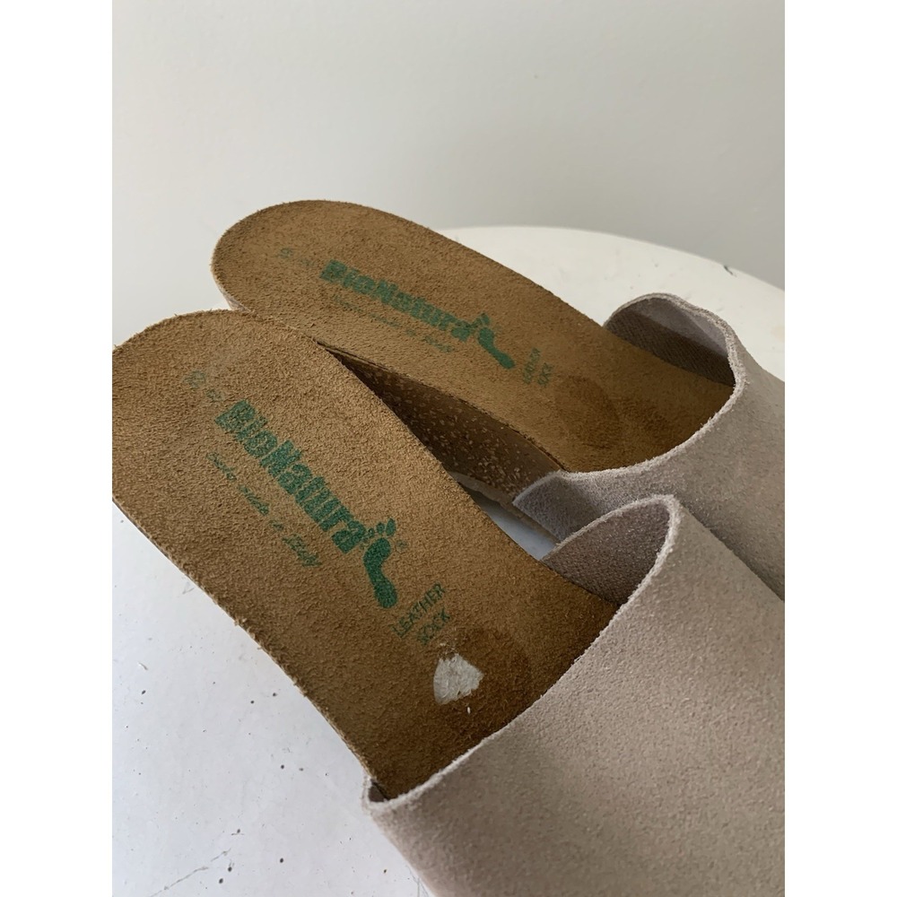 BioNatura WEDGE CORK Sandals 39/8 Beige Leather Suede Upper Made Italy Comfort - Picture 6 of 8